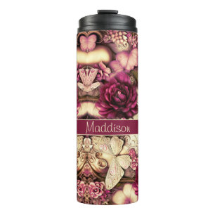 Decoratieve collage Butterflies en Rozen Thermosbeker