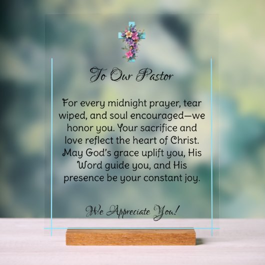 Decoratieve Cross Pastor Waardering Acryl Teken Acryl Bord (Neutraal)