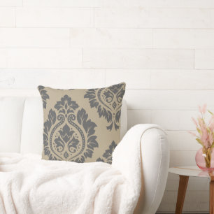 Decoratieve Damask Art I Grey op Cream Kussen