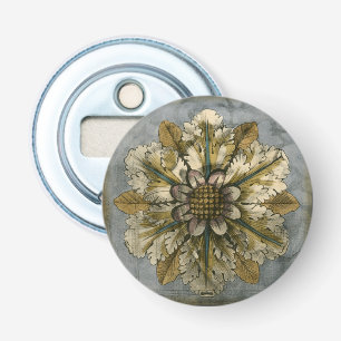 Decoratieve demask Rosette op grijze achtergrond Button Flesopener