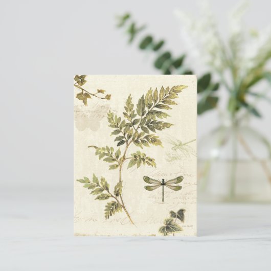 Decoratieve Ferns en een Dragonfly Briefkaart (Staand voorkant)