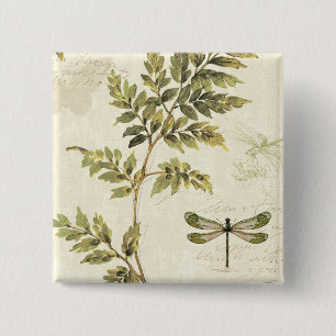 Decoratieve Ferns en een Dragonfly Vierkante Button 5,1 Cm
