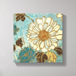 Decoratieve Florals in blauw en wit Canvas Afdruk