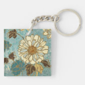 Decoratieve Florals in blauw en wit Sleutelhanger (Achterkant)