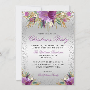 Decoratieve glitter bloemen, zilveren kerstfeest kaart