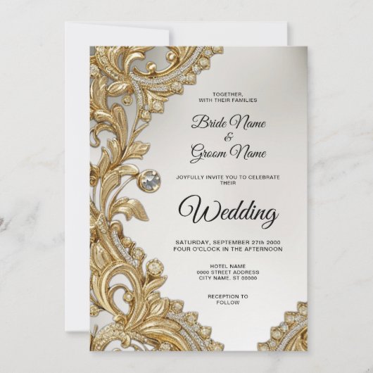 Decoratieve gouden bruiloft uitnodiging (Voorkant)
