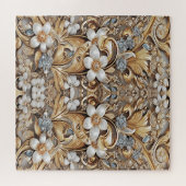 Decoratieve Gouden Witte Bloemen Jigsaw Puzzel (Horizontaal)