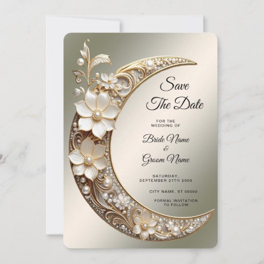 Decoratieve Halvemaan Frame Bewaar de Datum Save The Date (Voorkant)