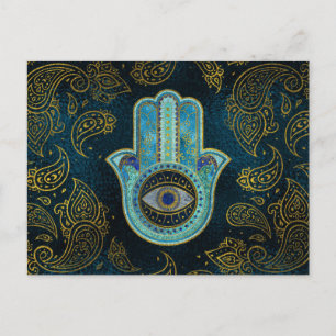 Decoratieve Hamsa Handje met paisley achtergrond Briefkaart