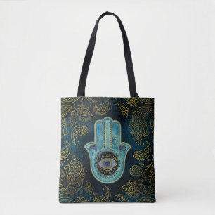 Decoratieve Hamsa Handje met paisley achtergrond Draagtas