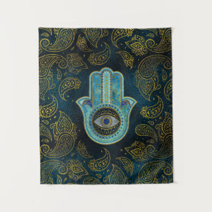 Decoratieve Hamsa Handje met paisley achtergrond Wandkleed