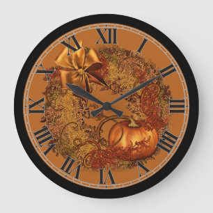 Decoratieve herfst pompoen met ronde muur klok