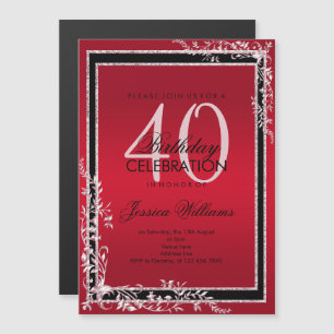 Decoratieve hoeken Ruby & Black Verjaardag Magnetische Uitnodiging