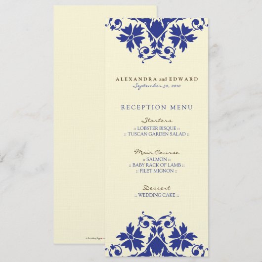 Decoratieve Huwelijksreceptie Menu met Postzegel ( Kaart (Voorkant / Achterkant)