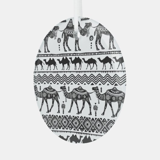 Decoratieve kamelen naadloos patroonontwerp glas ornament (Voorkant links)