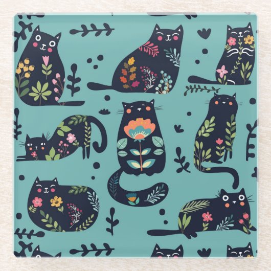 Decoratieve katten glazen onderzetter (Voorkant)