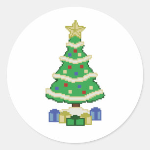 Decoratieve kerstboom, 8-bits videogame Style Cla Ronde Sticker