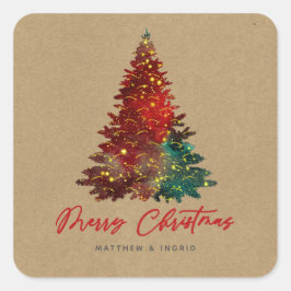Decoratieve kerstboom, pretkerst vierkante sticker