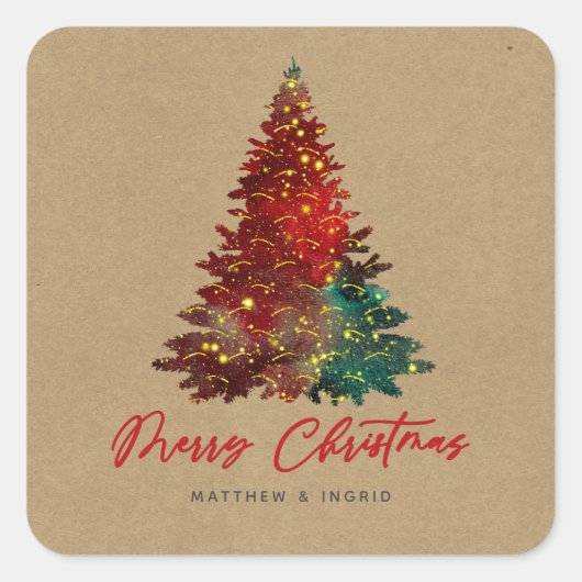 Decoratieve kerstboom, pretkerst vierkante sticker (Voorkant)