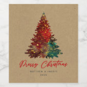 Decoratieve kerstboom, pretkerst wijn etiket (Enkel label)