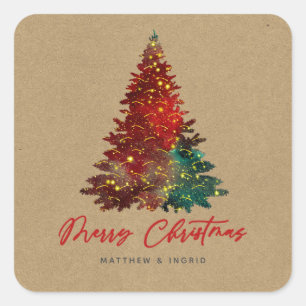 Decoratieve Kerstboom Prettig Kerstfeest Vierkante Sticker
