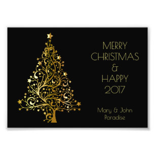 Decoratieve kerstboomsterren zwart goud foto afdruk