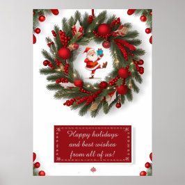 Decoratieve kerstkrans met rode Ornamenten Poster
