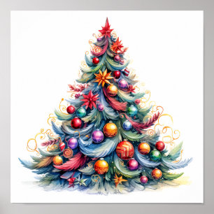 Decoratieve kerstschets boom poster