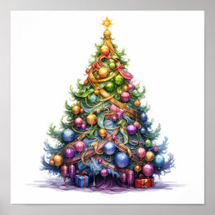 Decoratieve kerstschets boom poster