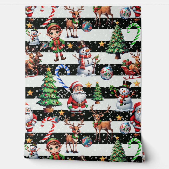 Decoratieve kerststrepen muur behang (Afrollen)