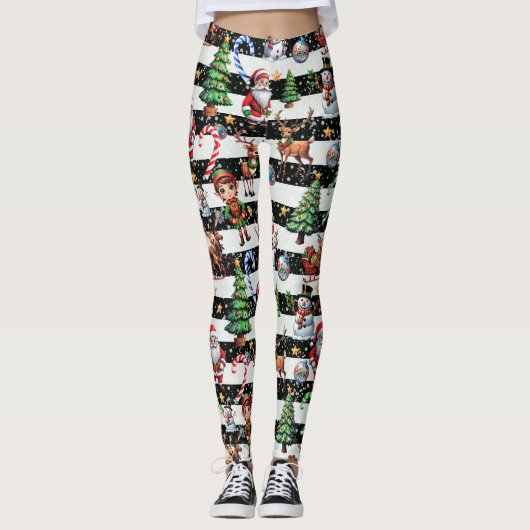 Decoratieve kerststrepen Patroonontwerp Leggings (Voorkant)