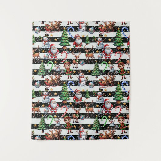 Decoratieve kerststrepen Patroonontwerp Wandkleed (Voorkant)