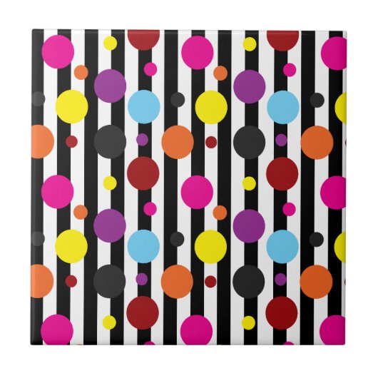 Decoratieve kleurrijke polka stippen strepen tegeltje (Voorkant)