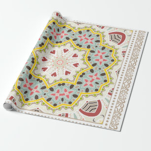 Decoratieve kleurrijke versiering op witte achterg cadeaupapier