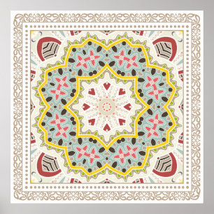 Decoratieve kleurrijke versiering op witte achterg poster