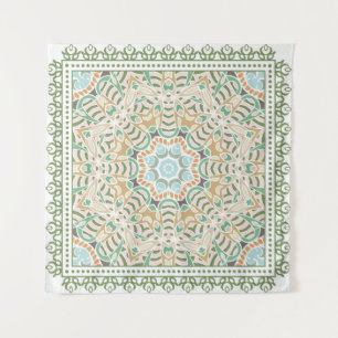 Decoratieve kleurrijke versiering op witte achterg wandkleed
