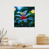 Decoratieve kunst - regendruppels op de bladeren # poster (Keuken)