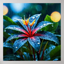 Decoratieve kunst - regendruppels op de bladeren # poster