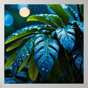 Decoratieve kunst - regendruppels op de bladeren # poster