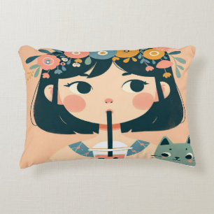 Decoratieve kussen "Het meisje met tea-bubble"