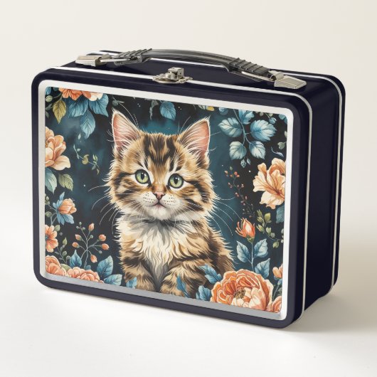 Decoratieve kussen kitten en  bloemen (Voorkant)