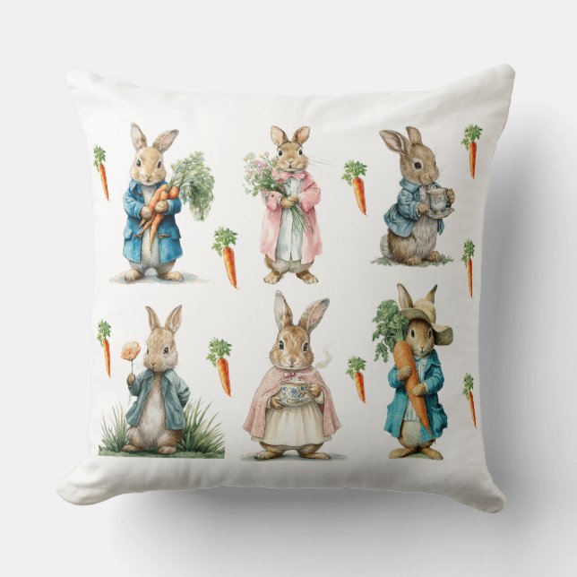 Decoratieve lente konijn bloemen werpkussen kussen (Voorkant)
