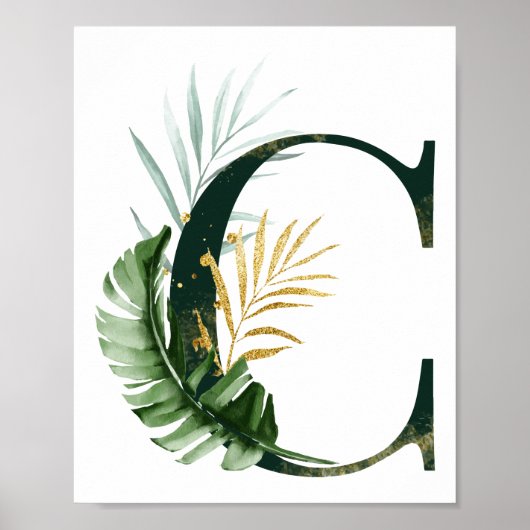 Decoratieve letter C met Poster van tropische blad (Voorkant)