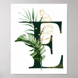Decoratieve letter E met Poster van tropische blad