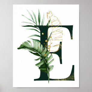 Decoratieve letter E met Poster van tropische blad