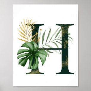 Decoratieve letter H met Poster van tropische blad