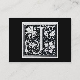 Decoratieve letter "J" Woodcut Woodblock Initiaal Visitekaartje