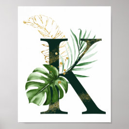 Decoratieve letter K met Poster van tropische blad