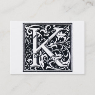 Decoratieve letter "K" Woodcut Woodblock Initiaal Visitekaartje