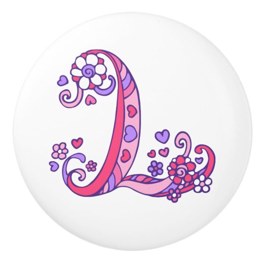 Decoratieve letter L monogrammen handvatknop Keramische Knop (Voorkant)